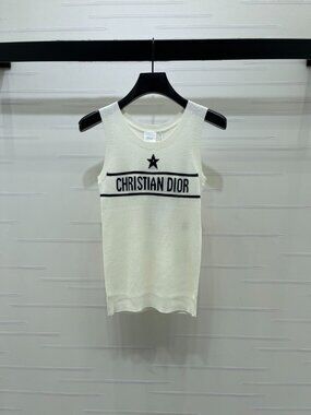 Dior White Ribbed Logo Tank Top
